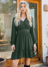 Load image into Gallery viewer, She Said Yes V-Neck Mini Dress With Balloon Sleeve (Olive Green)
