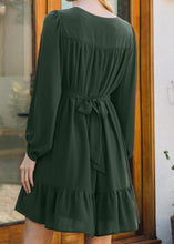 Load image into Gallery viewer, She Said Yes V-Neck Mini Dress With Balloon Sleeve (Olive Green)
